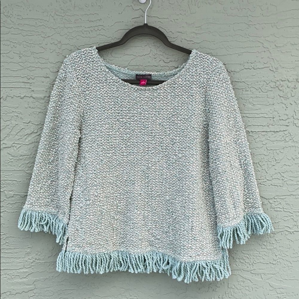 Vince Camuto Fringe Trim Sweater Sz S